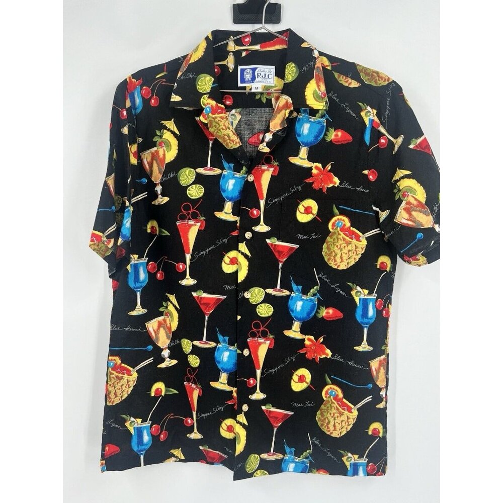 Men’s Styled By RJC Hawaiian Shirt Cocktails Print Black Size Medium